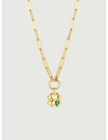 Four Clover Emerald Charm Paperclip Necklace acheter en ligne