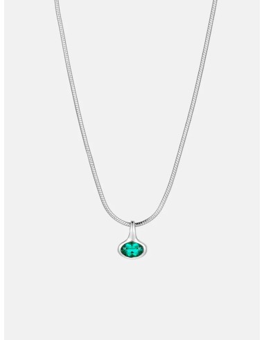 Oval Emerald Charm Silver Necklace Voir les baskets