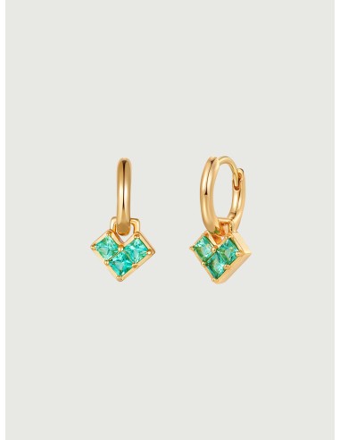 Princess Cut Emerald Heart Hoop Earrings 50-70% off 