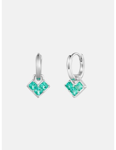 Princess Cut Emerald Heart Silver Hoop Earrings la livraison gratuite