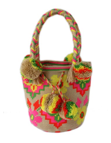 Pompom Bag - Tan/Pink pas chere