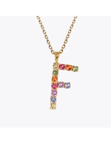 Letter Necklace F / Rainbow Combo basket pas cher