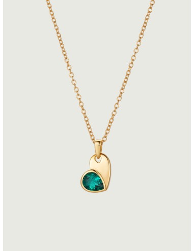 Heart Pear Cut Emerald Charm Neckalce prix