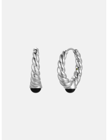 Black Onyx Silver Twisted Hoop Earrings en ligne